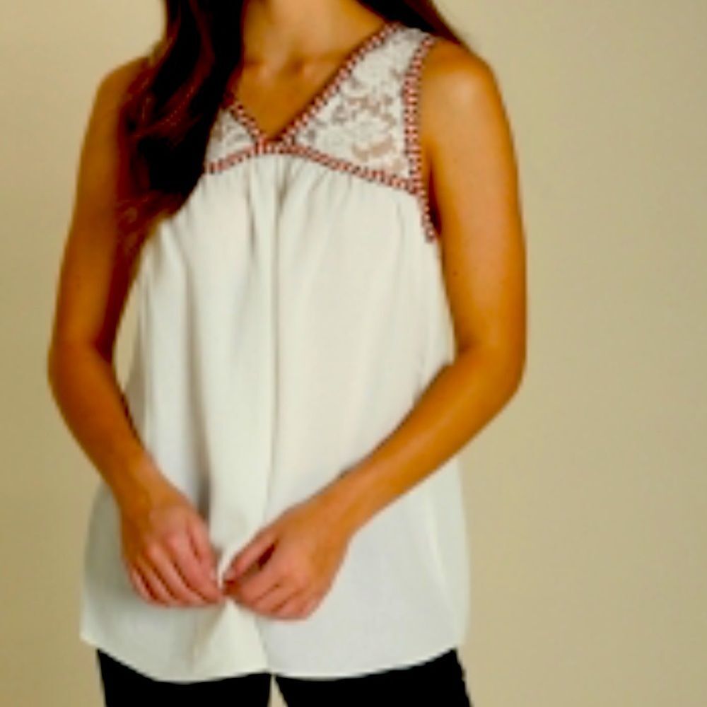 Wrangler NWT Women's Sheer White Lace braided Trim Top Size Small